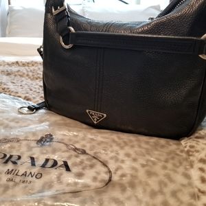 VINTAGE! Prada Black Leather Hobo Bag
